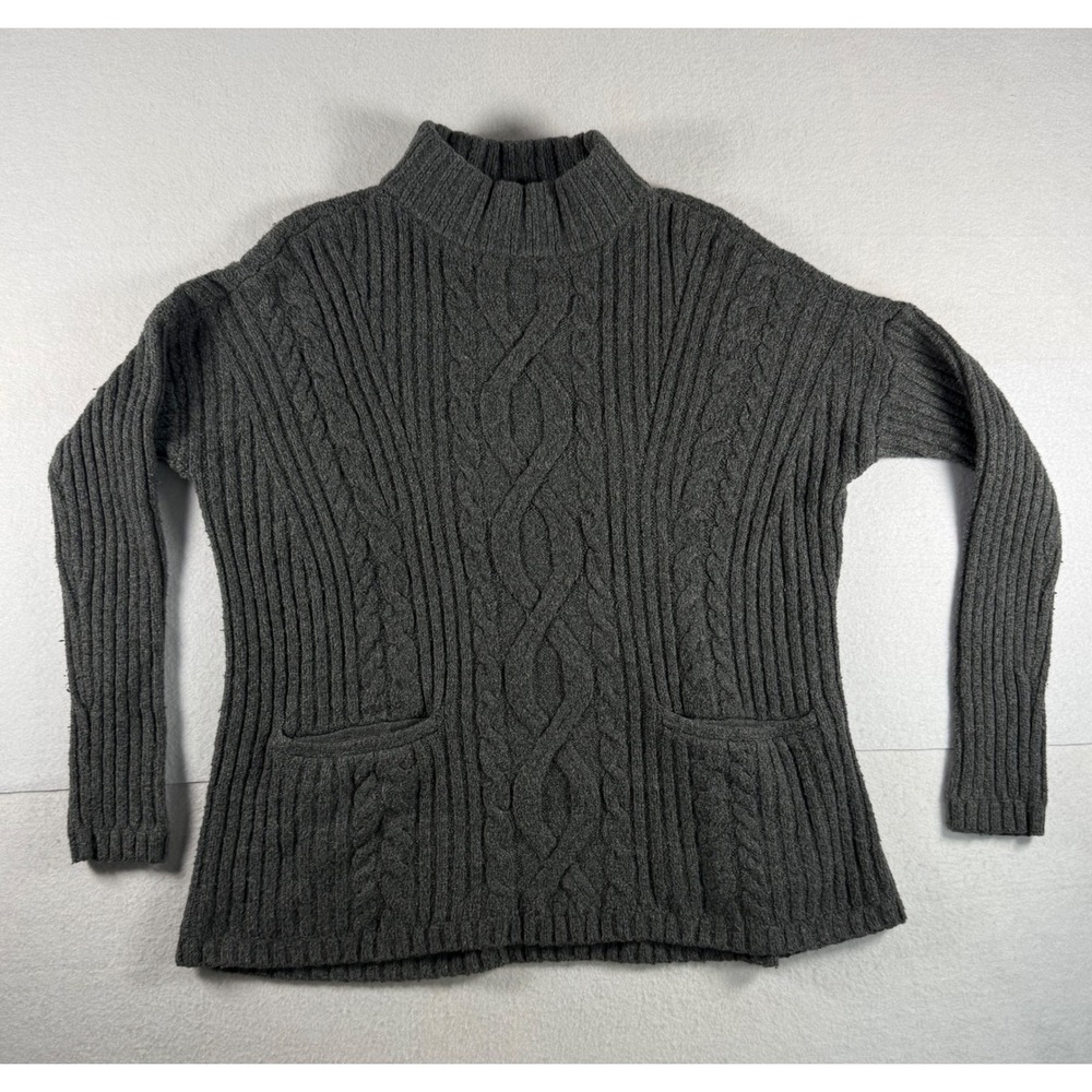 Abercrombie & Fitch Gray Cable Knit Mock Neck Sweater Womens Medium Pockets